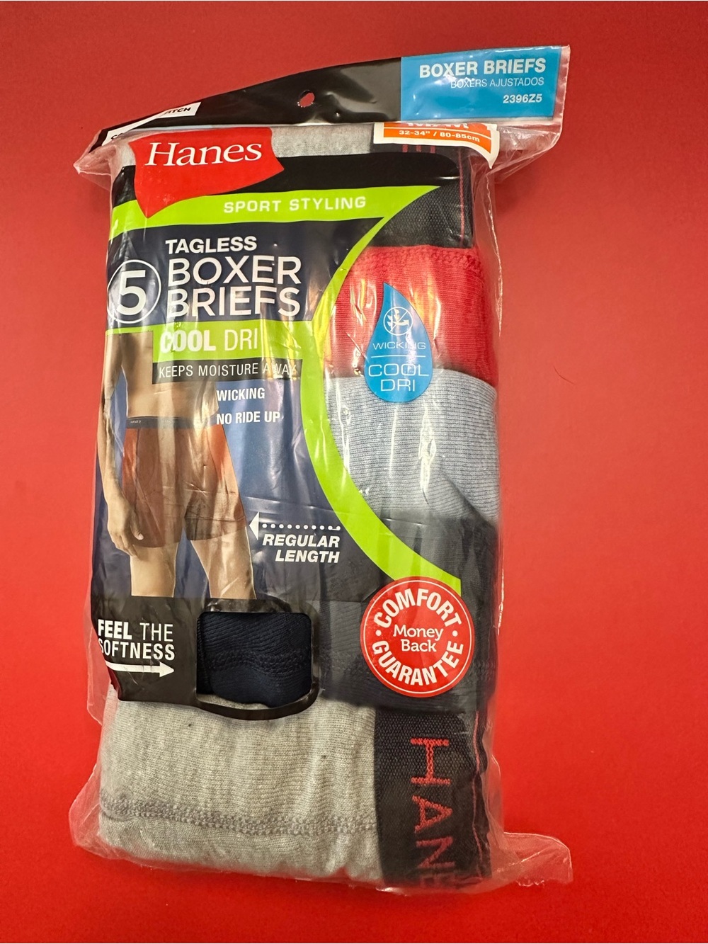 Hanes Men’s Tagless Boxer Briefs - Gray & Red - 5 Pack